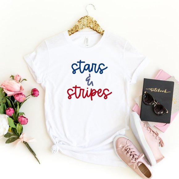 Womens July 4th Stars and Stripes Crewneck Tshirt - Picture 2 of 5